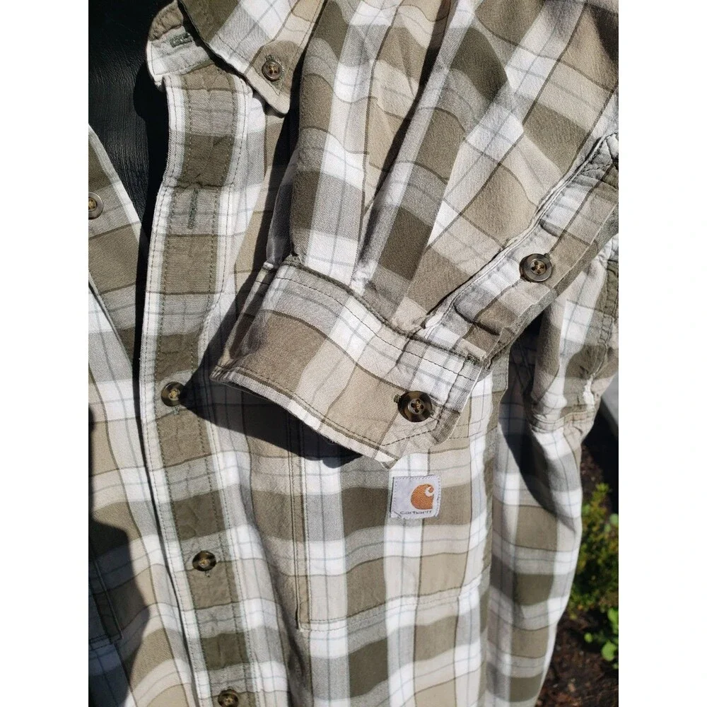 Carhartt Shirt Mens 2XL Green Plaid Loose Fit Long Sleeve Button Up 100% Cotton - Picture 8 of 14